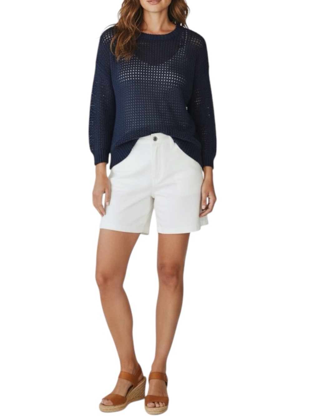 J. CREW Sweater w/ 3/4 Sleeve Loose Knit in Navy Blue Size XXS -- SUPER COMFY!